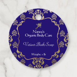 Label van marineblauw en goudfolie