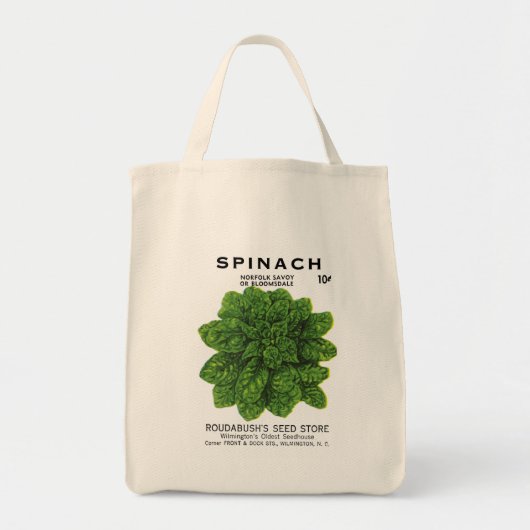 Label van spinaziezaadpakket tote bag (Voorkant)