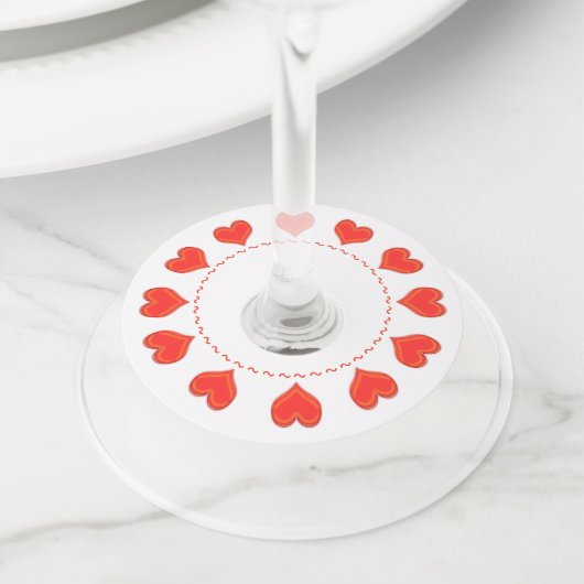 Label van wijnglas - rode harten (Dichtbij)