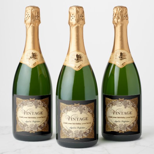  label – Verjaardagsbash in oude wijnstijl Sparkling Wijnetiket (Flessen)