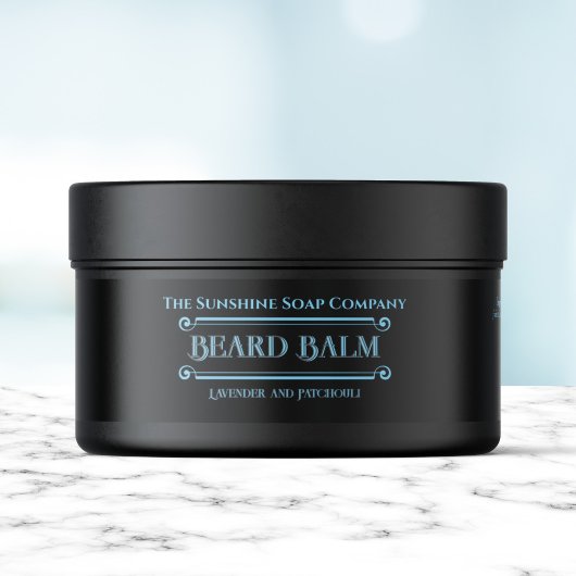 Label voor baardbalsem in pot - Zwart en Blauw