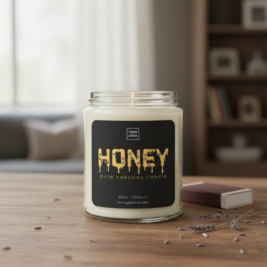 Label voor bijenwas kaars 'Honey Drip'