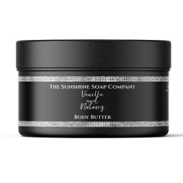 Label voor bodybutterpot met zwarte zilveren glitt