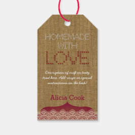 Label voor Burlap- en Lace Homemade Gift Cadeaulabel