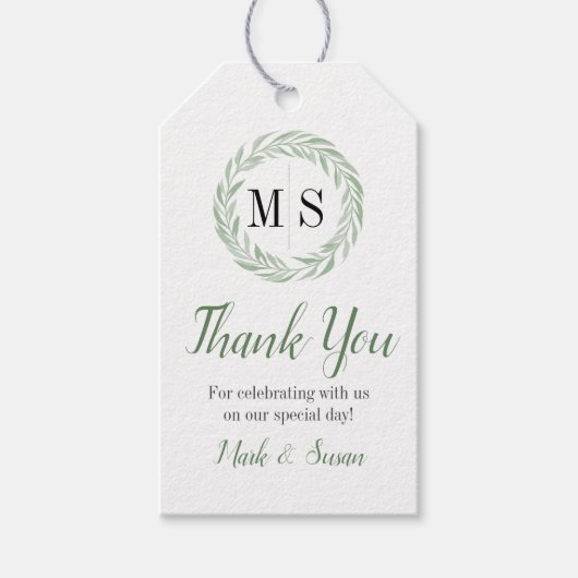 Label voor groene reuzenmonogram weddenschap cadeaulabel (Voorkant)
