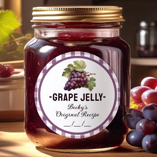 Label voor het inmaken van druivenjam met geruit o