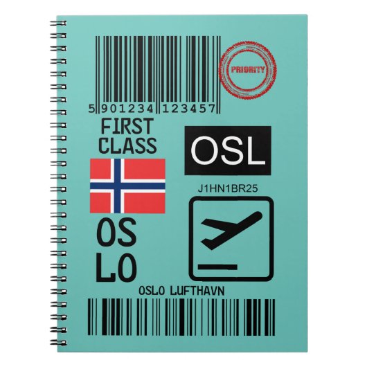 Label voor het reizen van de luchthaven Oslo Notitieboek (Voorkant)