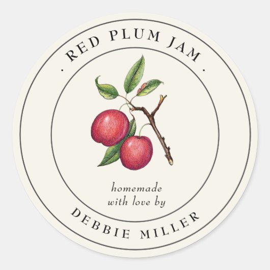 Label voor inmaakpot met vintage rode pruimenjam (Voorkant)