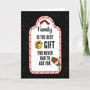 Label voor kerstcadeaus voor familie feestdagen kaart