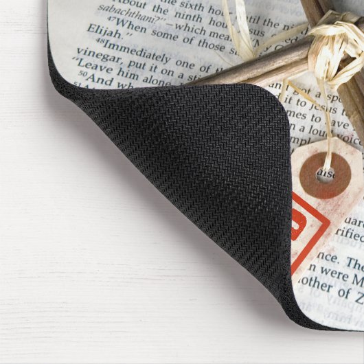 label voor kruiskosten en prijzen op bijbel muismat (Hoek)