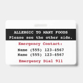 Label voor meerdere voedselallergieën badge (Achterkant)