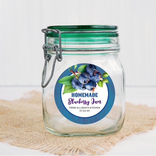 Label voor pot met rustieke blauwe bosbessenjam