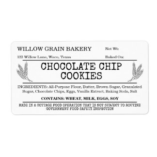 Label voor Rustieke Cottage Food Chocolade Chip Ko