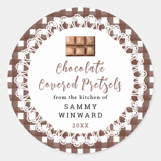 Label voor zelfgemaakte chocolade pretzels (Voorkant)