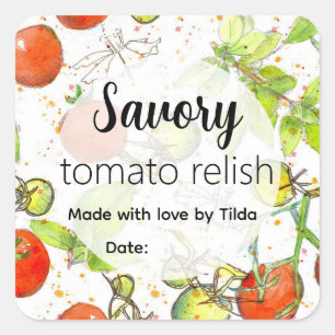 Label voor zelfgemaakte tomatenrelish in pot