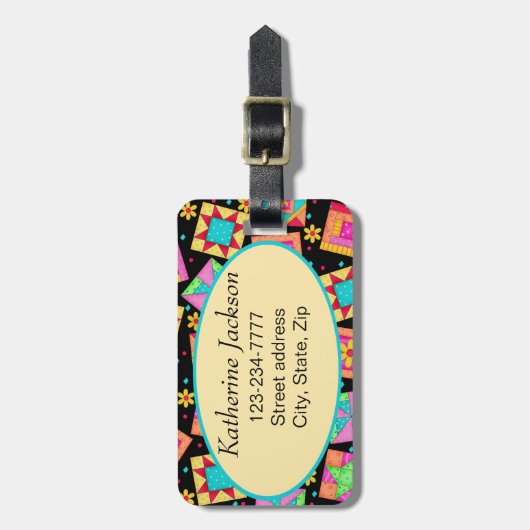 Label voor zwarte quilt Block Luggage of naaimachi Bagagelabel (Voorkant verticaal)