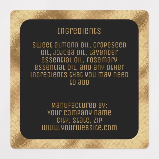 label waterdichte ingrediënten - zwart goudplein (Design 1)