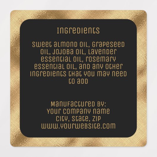 label waterdichte ingrediënten - zwart goudplein (Design 3)