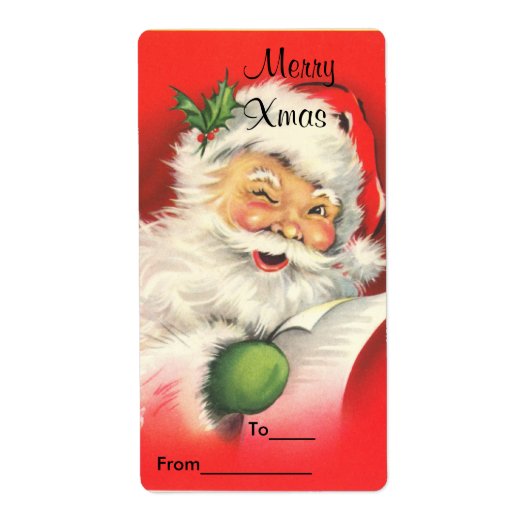 Label Xmas Gift Sticker Labels Kerst Vintage San (Voorkant)