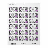 Label, Zwart en Wit Hart, Roze Orchideeën Etiket (Full Sheet)