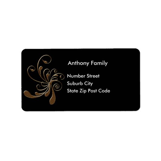 Label Zwart met Gouden Bloem Abstract (Voorkant)