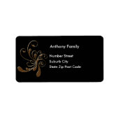 Label Zwart met Gouden Bloemen Abstract (Voorkant)