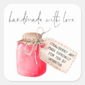 Labelnaam voor handgemaakte aardbeienjam vierkante sticker (Voorkant)