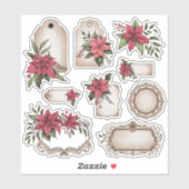  Labels Ephemera Poinsettia Sticker Blad (Vel)