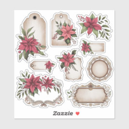  Labels Ephemera Poinsettia Sticker Blad