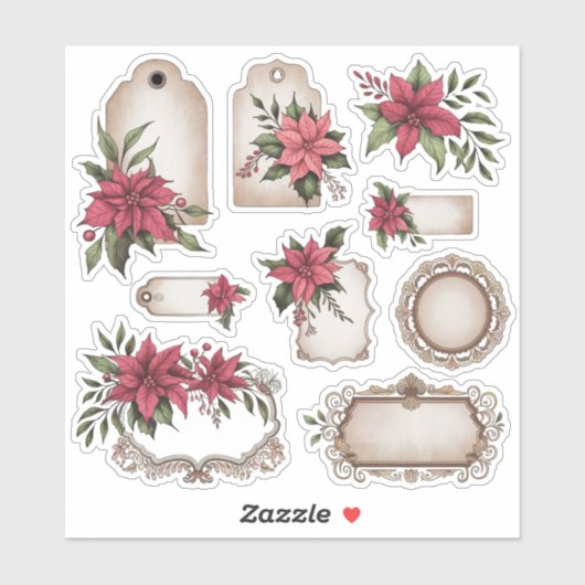 Labels Ephemera Poinsettia Sticker Blad (Vel)