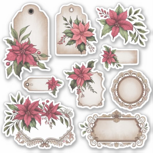 Labels Ephemera Poinsettia Sticker Blad (Voorkant)