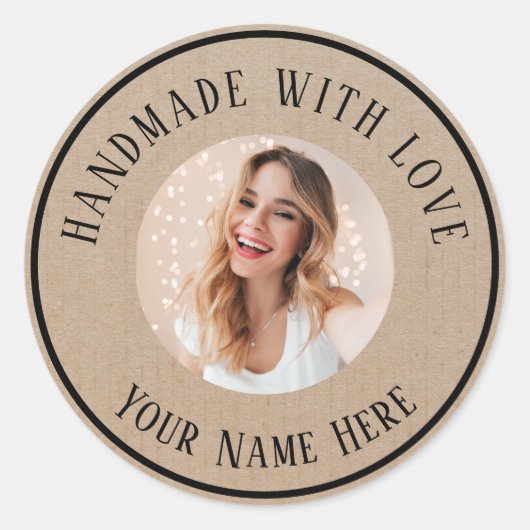 Labels handgemaakt met liefde aangepaste naam teks (Voorkant)