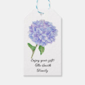 labels met blauwe hydrangea cadeaulabel (Voorkant)