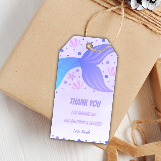labels met cadeau aan Paarse Mermaid Tail Cadeaulabel