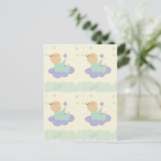 labels met cadeau voor baby met heerlijk wolkenpak briefkaart (Staand voorkant)