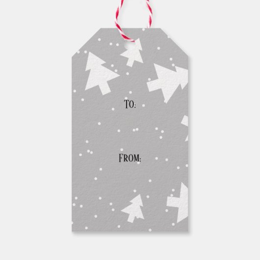 Labels met cadeau voor grijze en witte kerstbomen cadeaulabel (Achterkant)