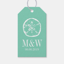 Labels met cadeautjes voor strandbruiloft in Mint  Cadeaulabel