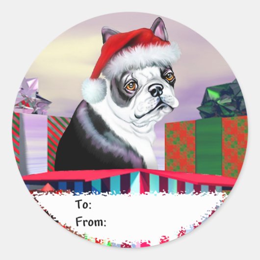 Labels met de kerstcadeautjes van Boston Terrier (Voorkant)