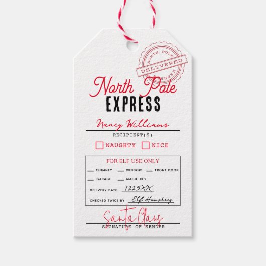 Labels met de Noordpool Express Santa Claus Kraft  Cadeaulabel (Voorkant)