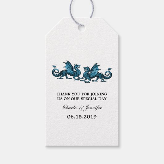 Labels met een blauwe legant dragons Weddenschap Cadeaulabel (Voorkant)