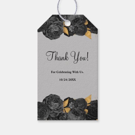 Labels met een donkerbruine of goudbloem cadeaulabel (Voorkant)