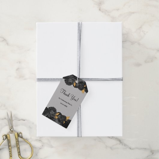 Labels met een donkerbruine of goudbloem cadeaulabel (Met Touw)