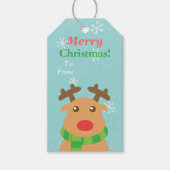 Labels met een rode kerstrode snuitrennen cadeaulabel (Voorkant)