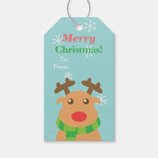 Labels met een rode kerstrode snuitrennen cadeaulabel (Voorkant)