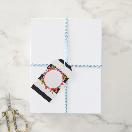 Labels met flesjes met zwarte en witte streep cadeaulabel (Met Touw)