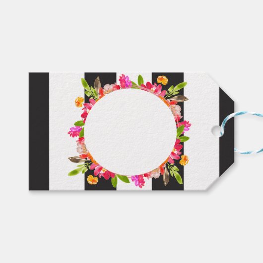 Labels met flesjes met zwarte en witte streep cadeaulabel (Voorkant (Horizontaal))