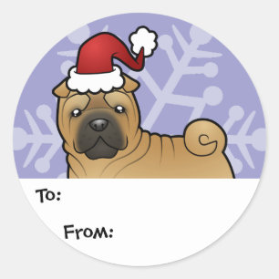 Labels met kerstcadeaus voor Shar Pei