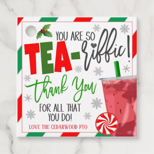 Labels met kerstcadeaus voor theedia (Voorkant)