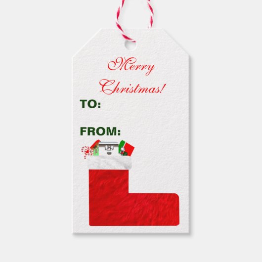 Labels met kerstcadeautjes voor het stoppen (set v cadeaulabel (Voorkant)