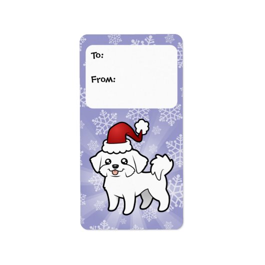 Labels met kerstcadeautjes voor Maltezer (puppy cu (Voorkant)